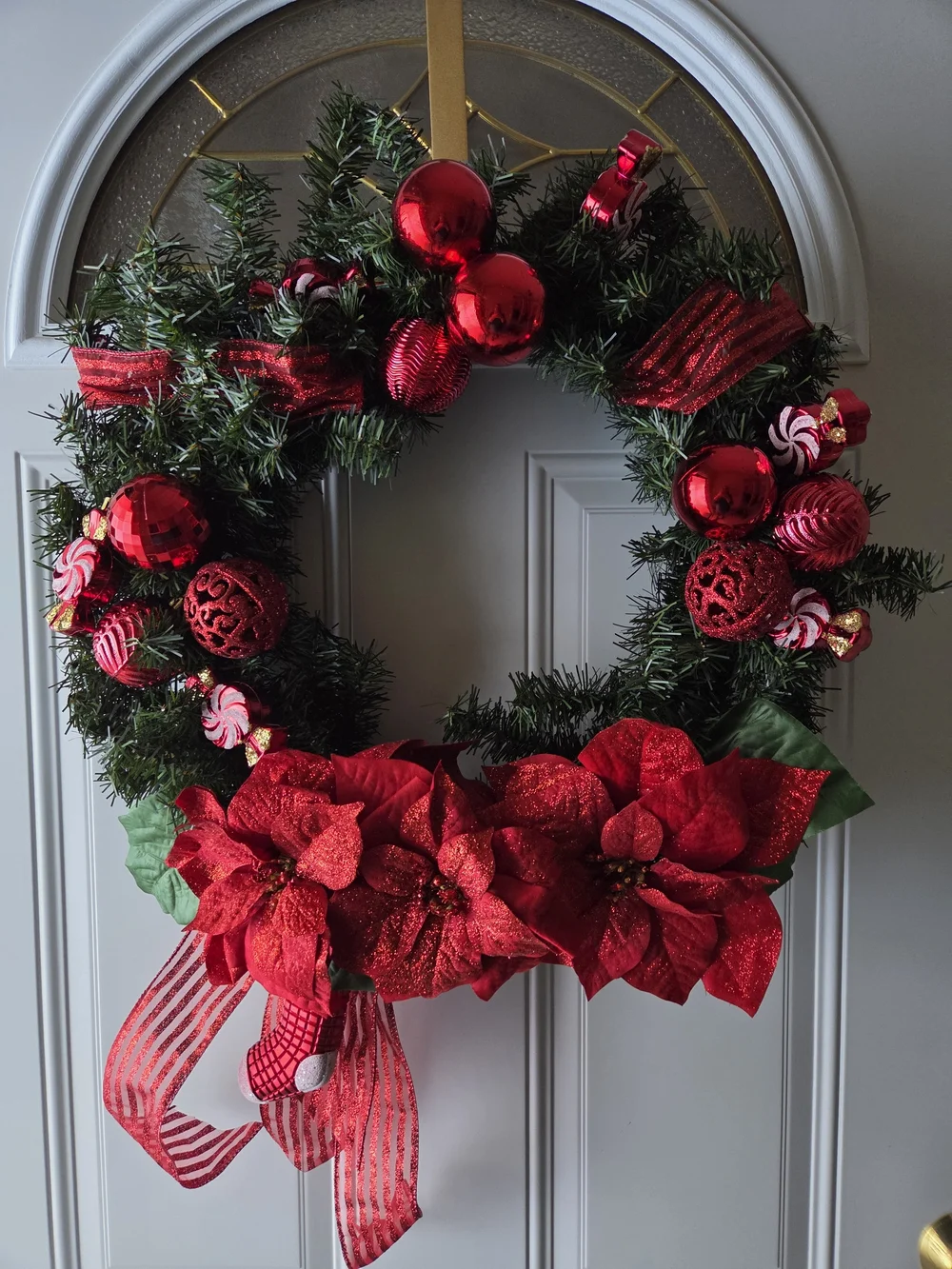 Red Poinsettia & Ornament Holiday Wreath